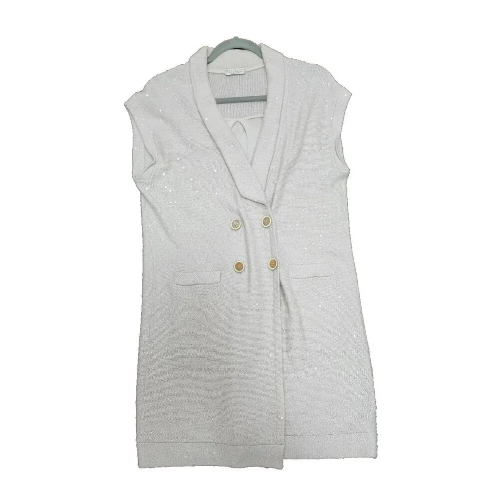Brunello Cucinelli Cashmere Sleeveless Shawl Cardigan Speckled Knit Vest Double